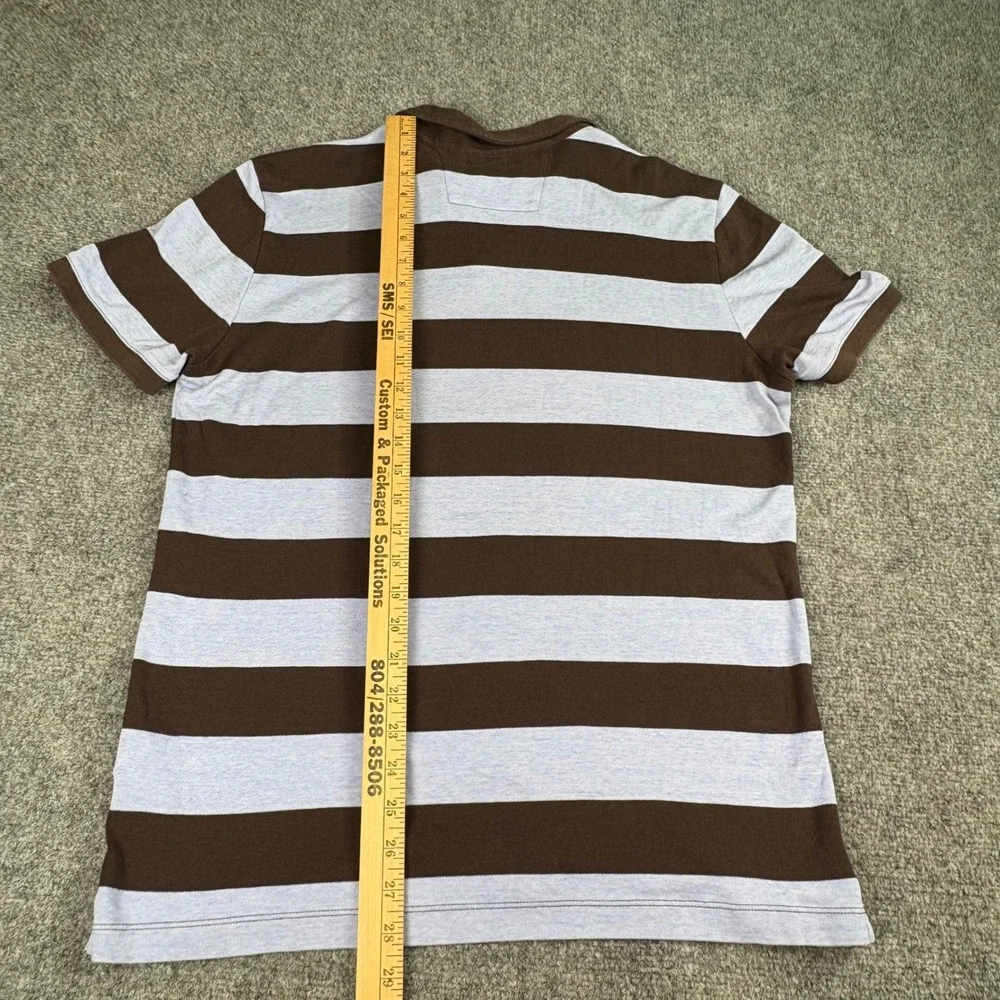 Banana Republic Lux‎ Rugby Stripe Polo Shirt Men L Brown Standard Fit Preppy Y2K